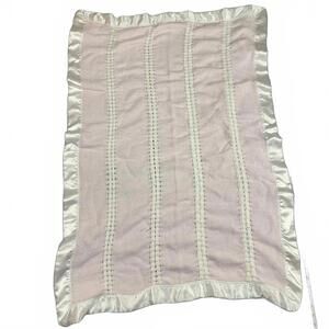 Hand Woven Soft Pink Knit Baby Blanket with Satin Trim
